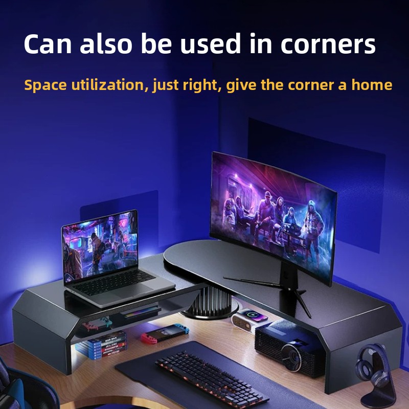 Desk Setup Monitor And Laptop - حامل شاشة مزدوج للألعاب، رافع شاشة