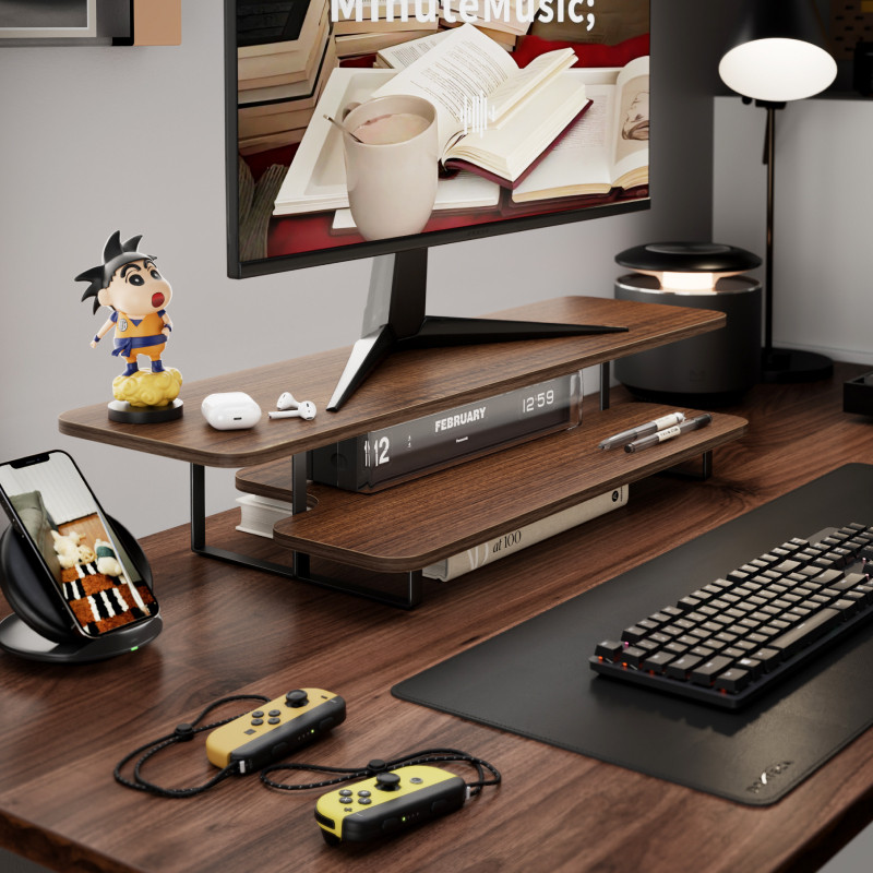 حامل شاشة بتشطيب خشب الجوز، من - مراجعة Desk Setup Monitor And Laptop وسعره