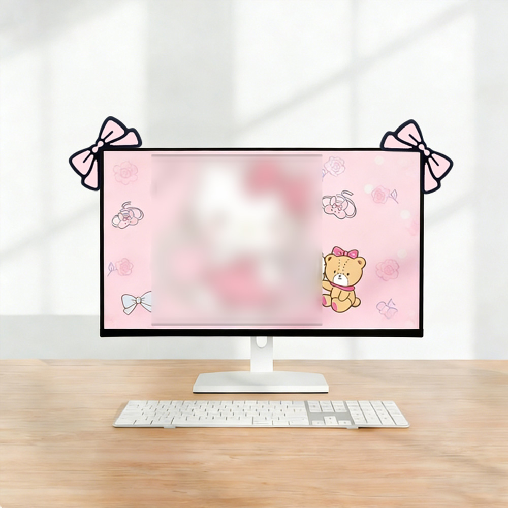 زينة شاشة لطيفة بفيونكة وردية، - مراجعة Desk Setup Monitor And Laptop وسعره